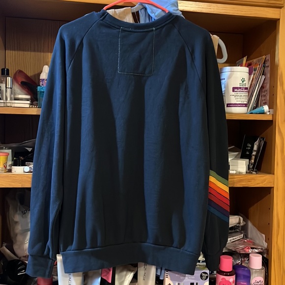 Aviator nation navy sweatshirt w/ pink bolt and stripe design on arm GUC beachy - Picture 8 of 12
